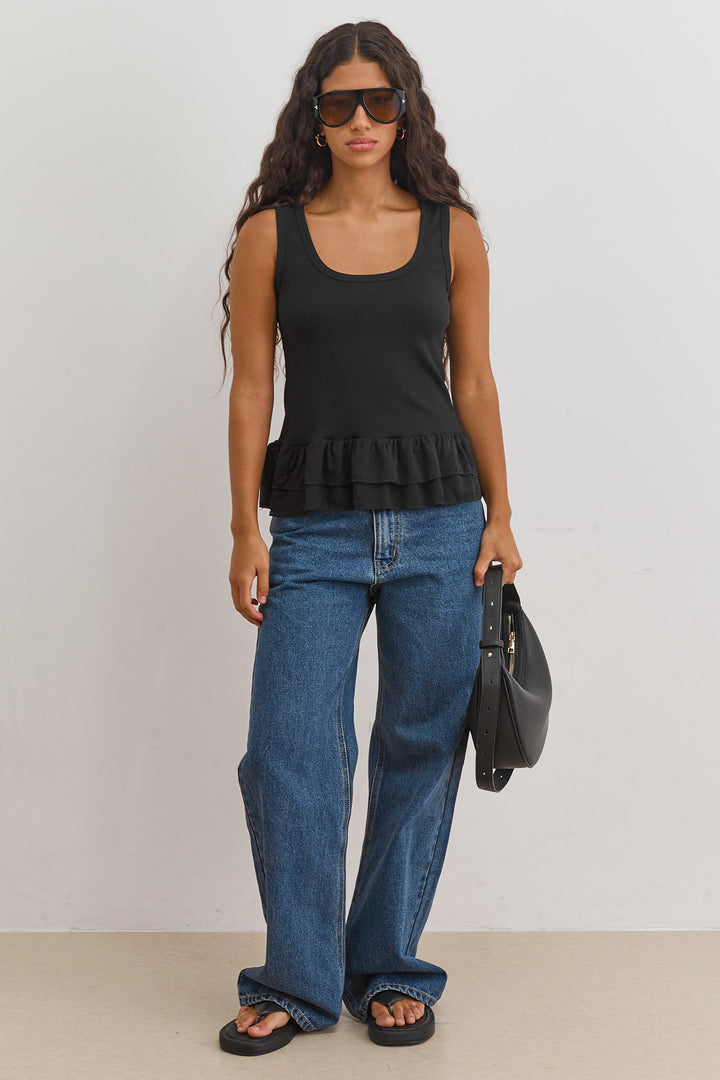 גופיית ריב מיקה סיומת פפלום | שחור