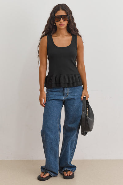 גופיית ריב מיקה סיומת פפלום | שחור