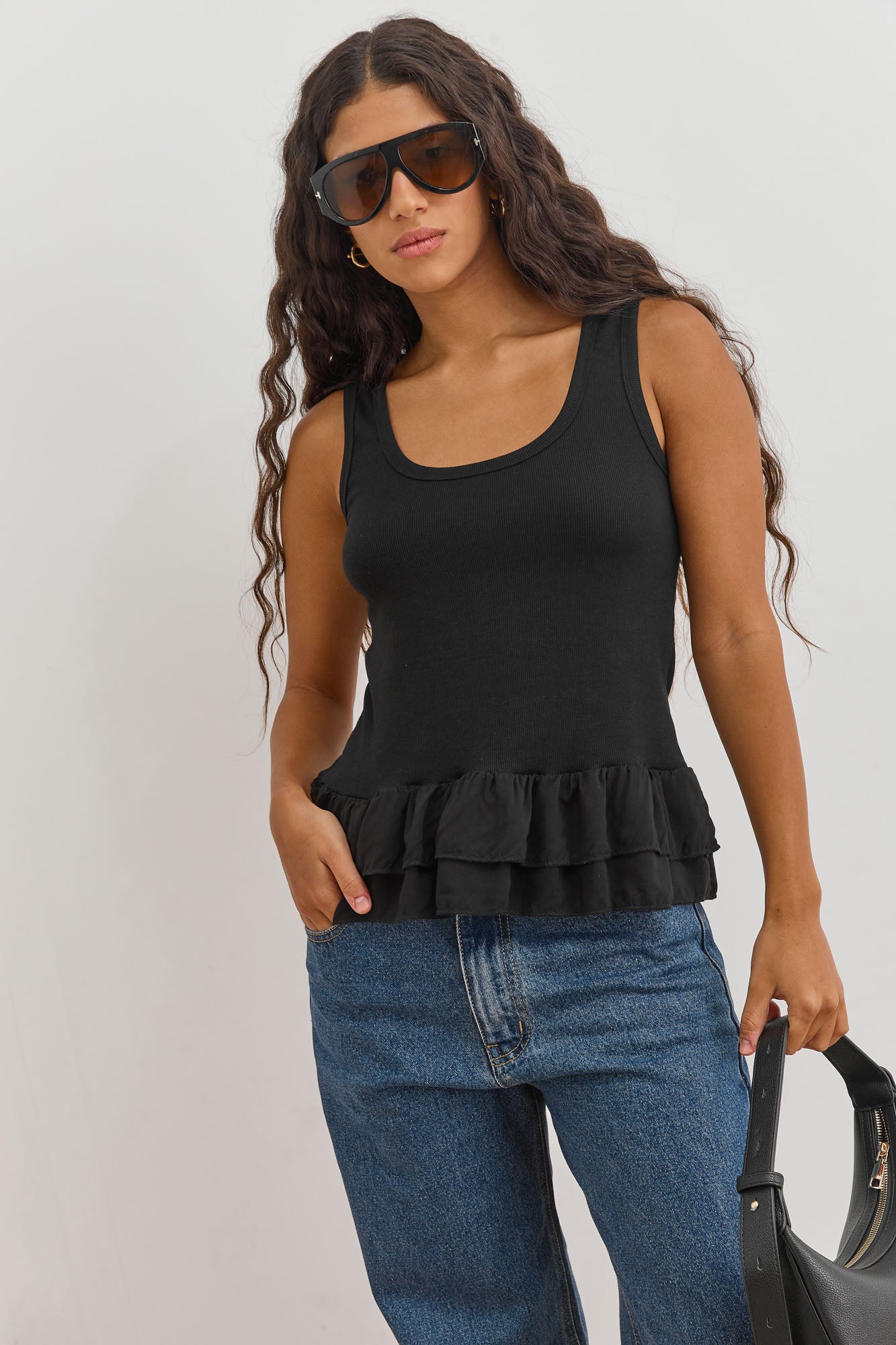 גופיית ריב מיקה סיומת פפלום | שחור