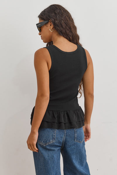 גופיית ריב מיקה סיומת פפלום | שחור