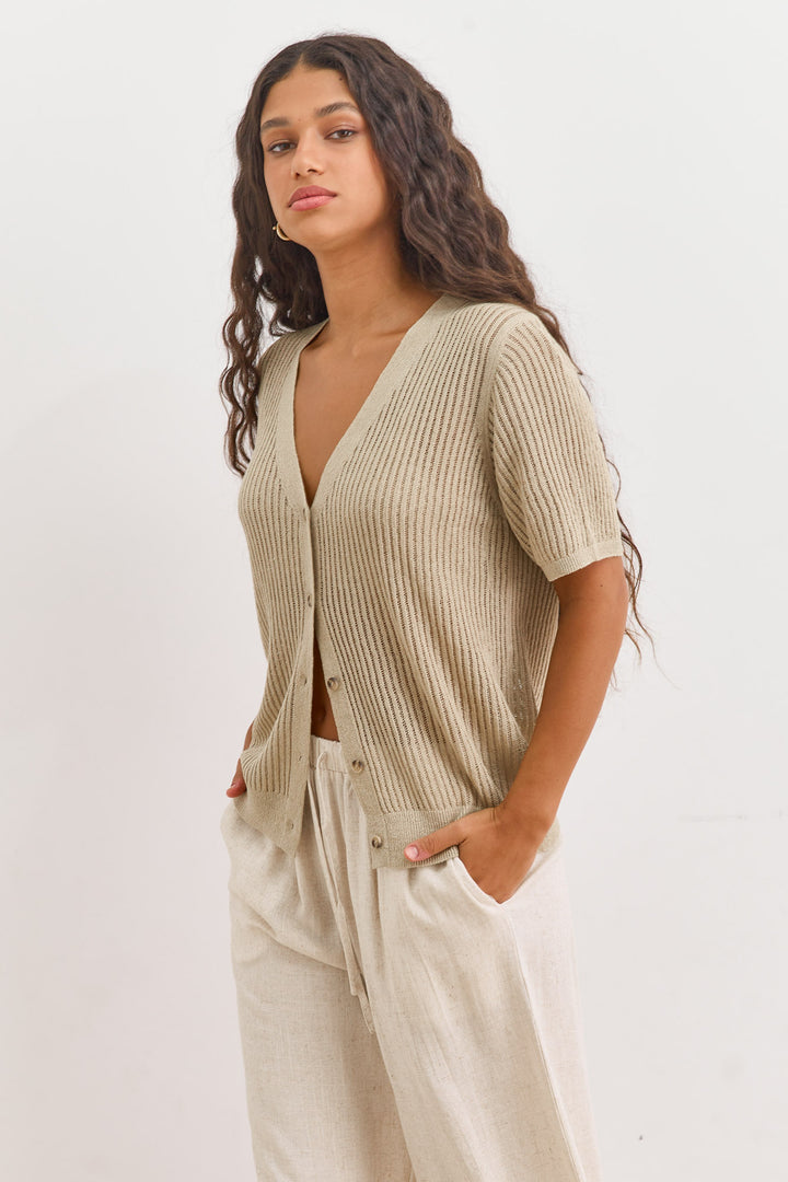 חולצת סריג צ'ארלס בשילוב כפתורים | חאקי