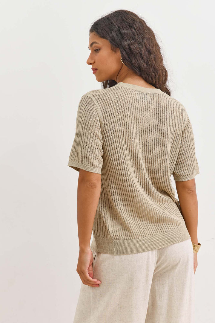 חולצת סריג צ'ארלס בשילוב כפתורים | חאקי