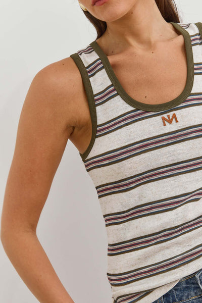 גופיית אלכס סטרייפס פאץ' לוגו | שמנת/ירוק זית