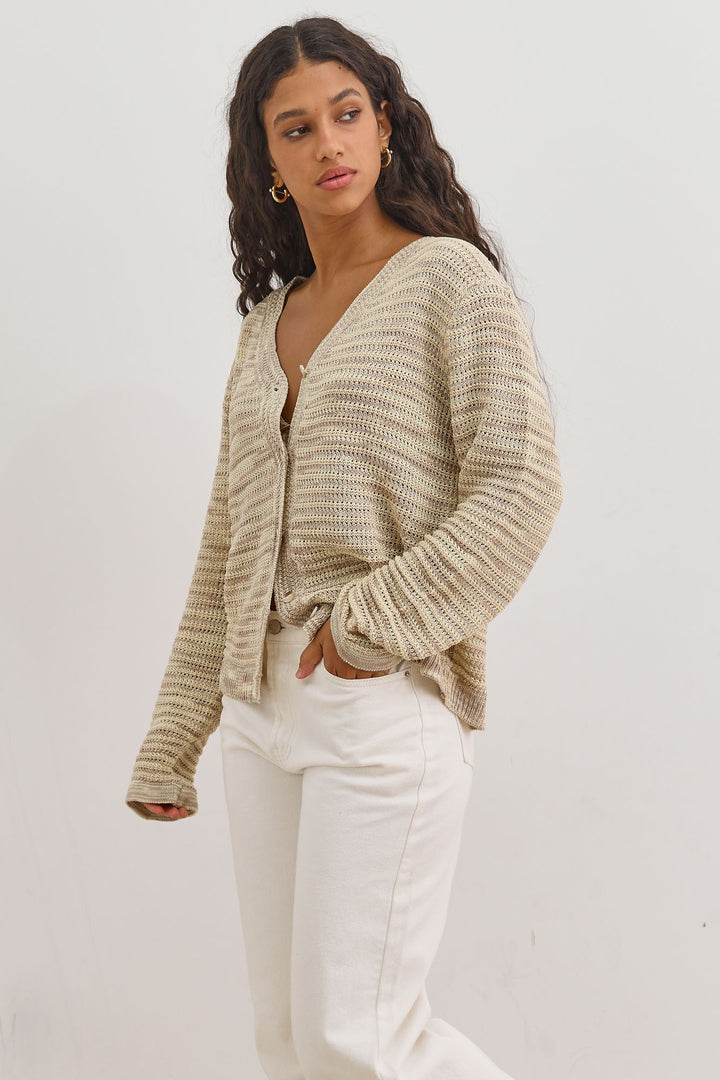 קרדיגן סריג לולה סטרייפס | צהוב