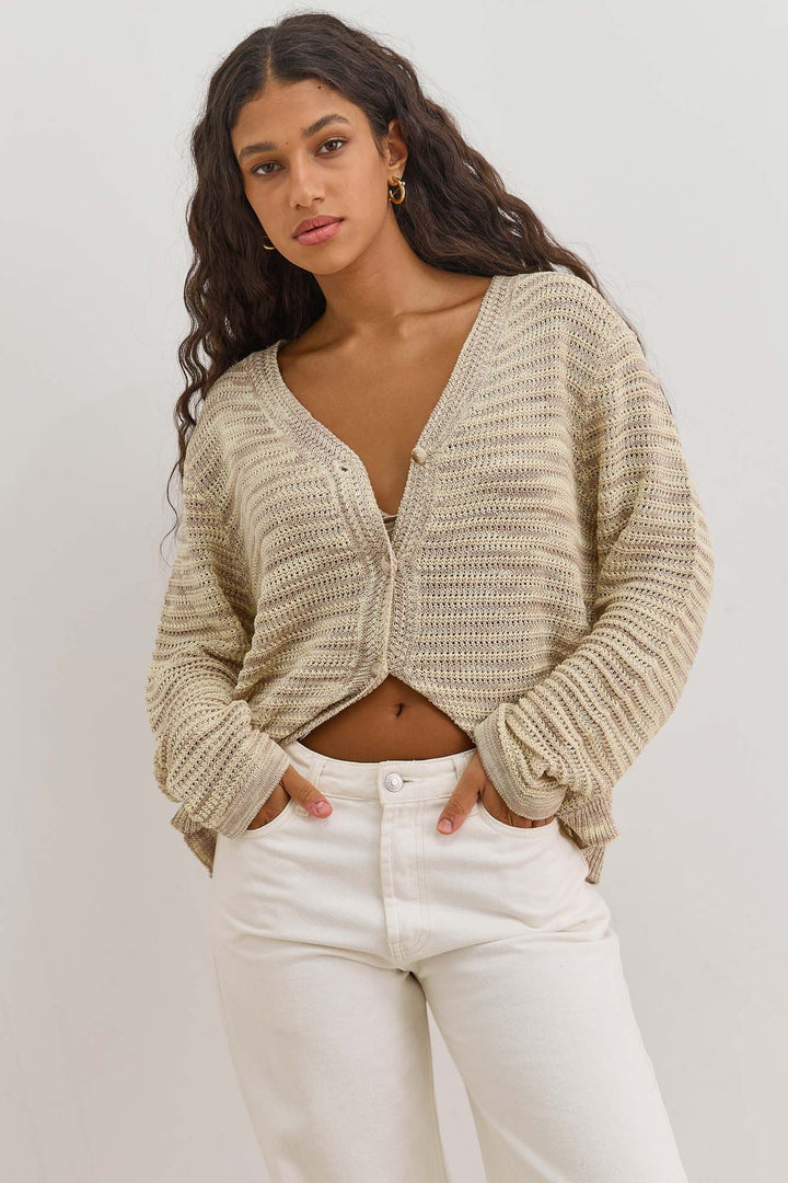 קרדיגן סריג לולה סטרייפס | צהוב