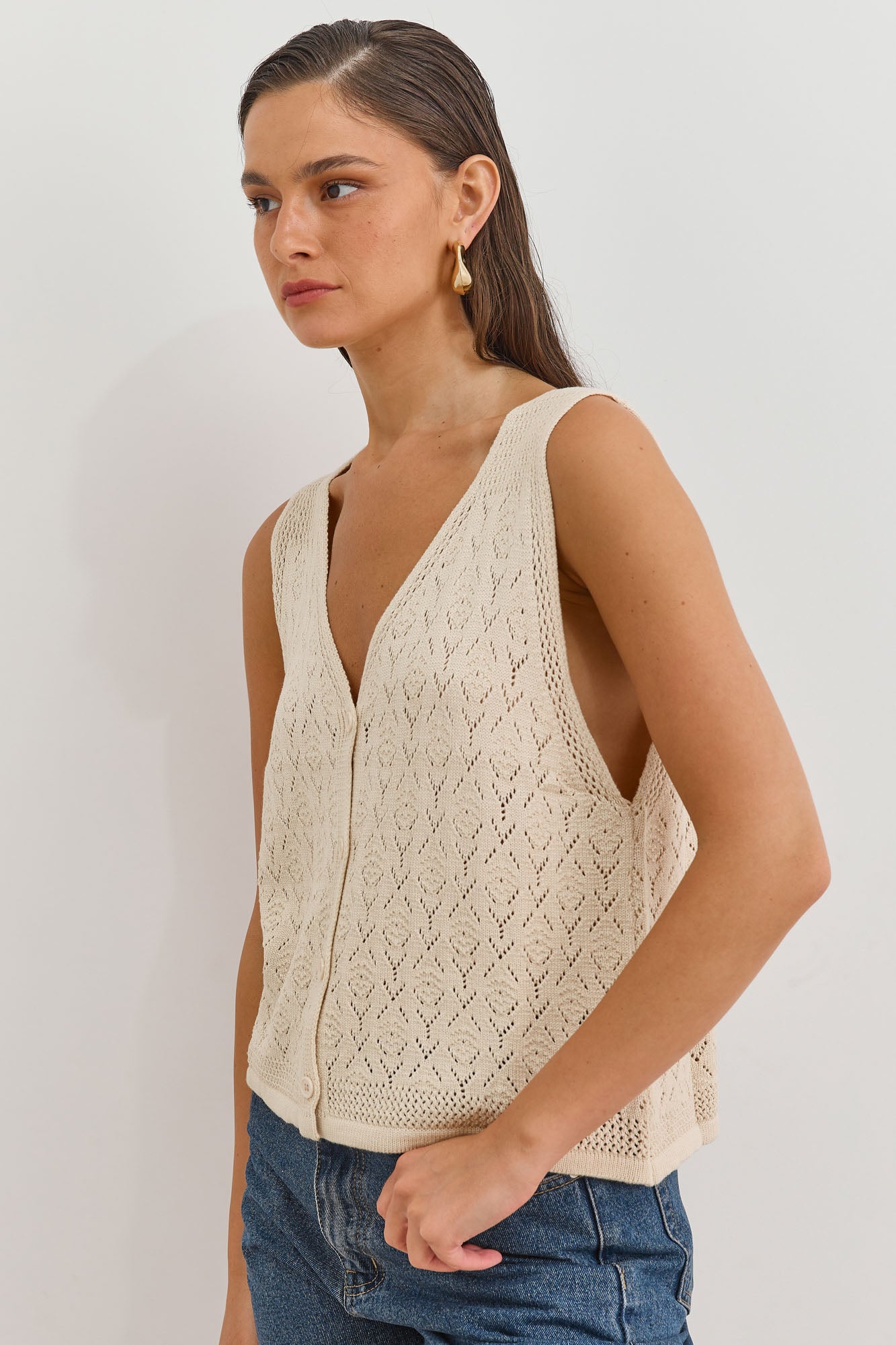 ווסט סריג לוקה עם טקסטורה | בז'