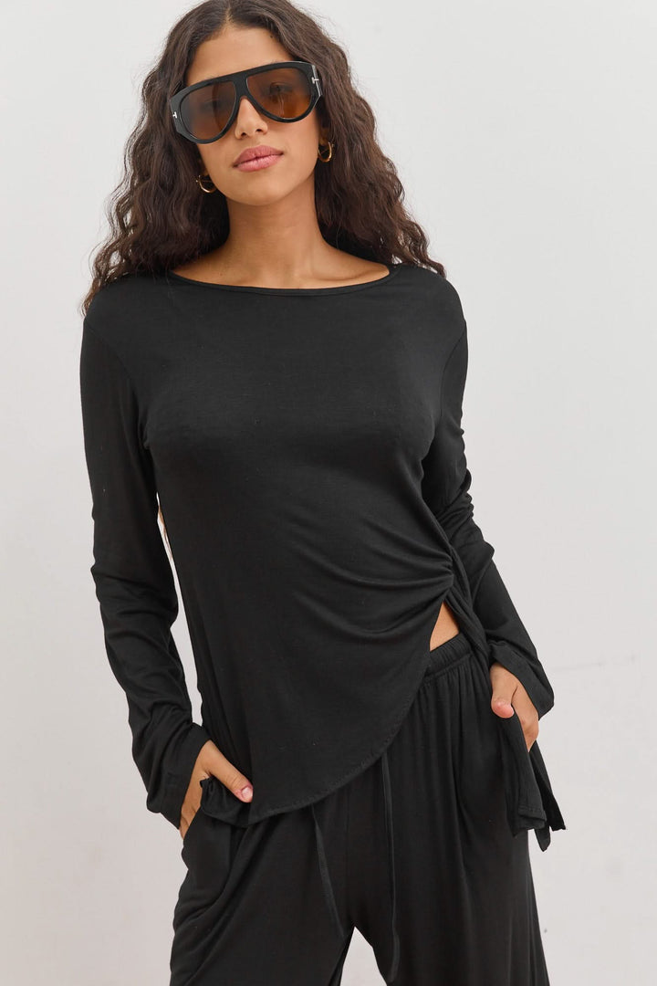 חולצת סנטוריני שקפקפה קשר צידי | שחור