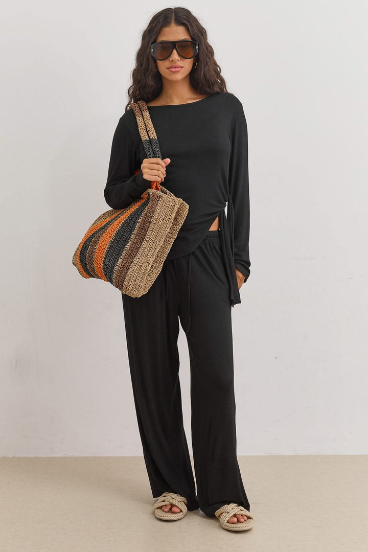 חולצת סנטוריני שקפקפה קשר צידי | שחור