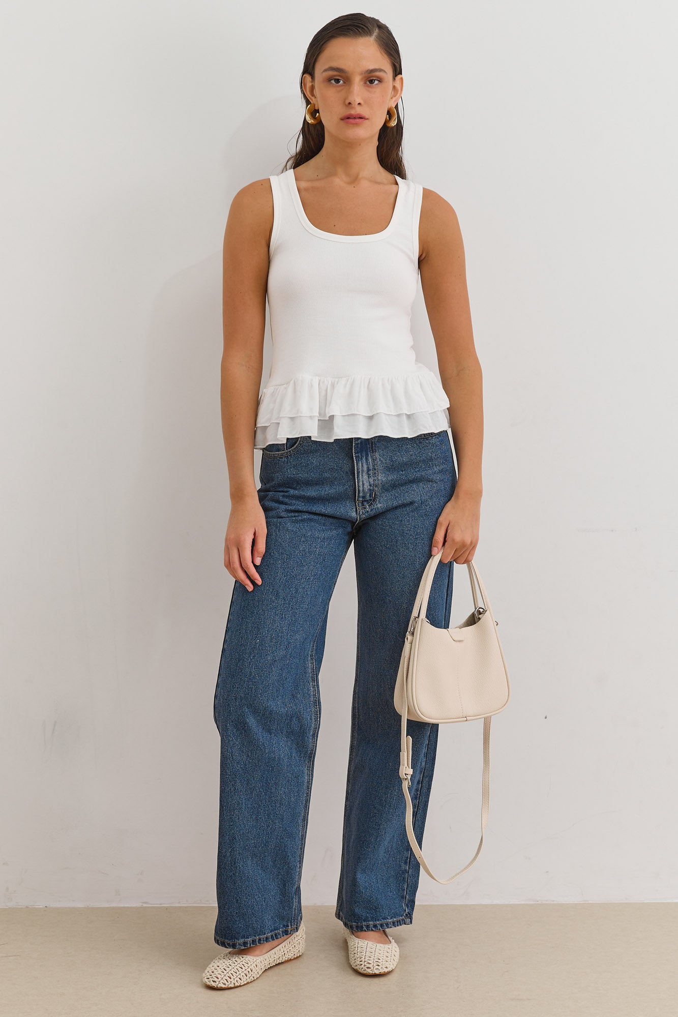 גופיית ריב מיקה סיומת פפלום | לבן