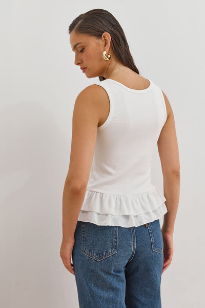 גופיית ריב מיקה סיומת פפלום | לבן