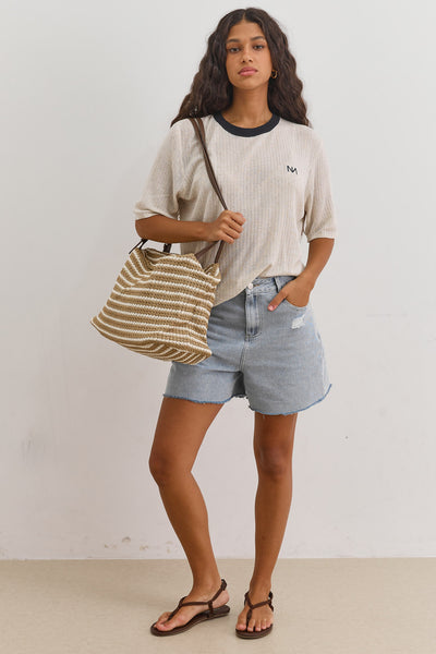 תיק קלוע סנדי סטרייפס | בז'/חום