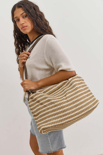 תיק קלוע סנדי סטרייפס | בז'/חום