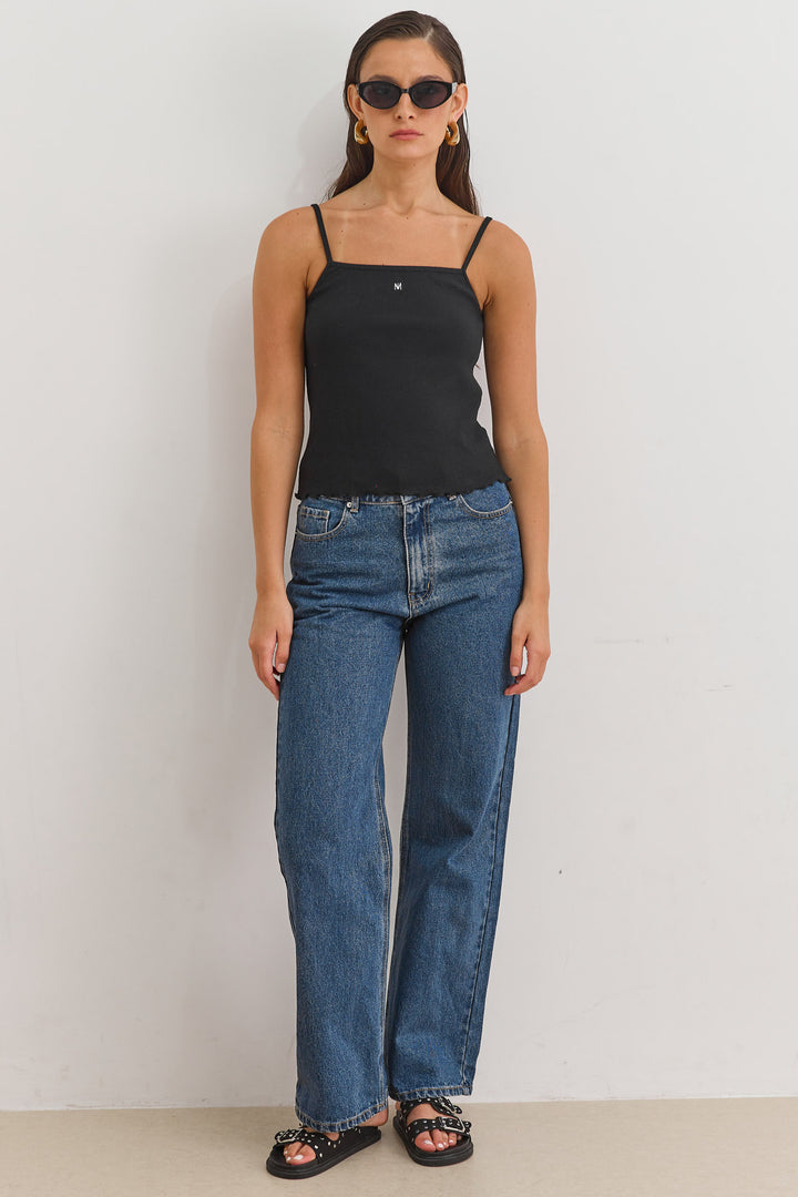 גופיית בייסיק מאי כתפיות דקות | שחור