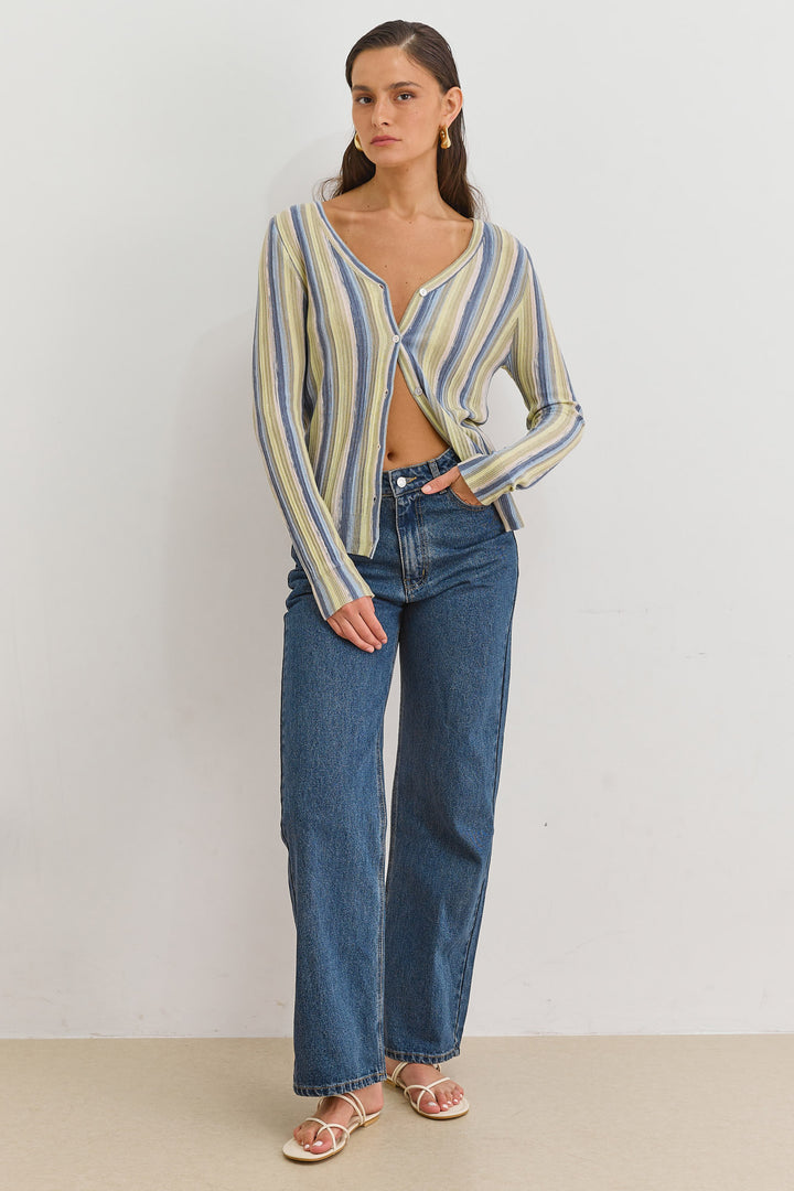 חולצת סריג איזבלה סטרייפס | כחול/צהוב