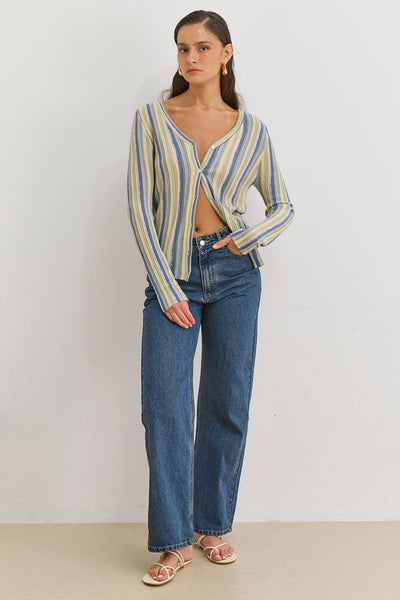 PRE-ORDER חולצת סריג איזבלה סטרייפס | כחול/צהוב