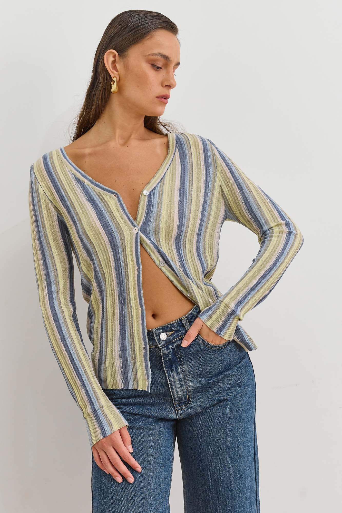 PRE-ORDER חולצת סריג איזבלה סטרייפס | כחול/צהוב