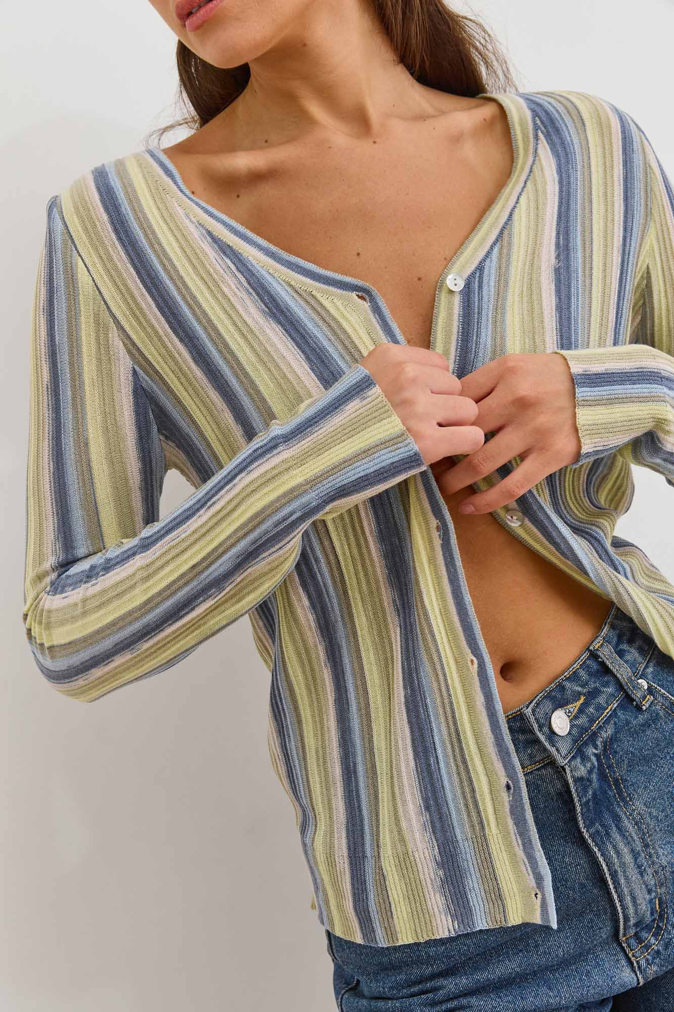 PRE-ORDER חולצת סריג איזבלה סטרייפס | כחול/צהוב