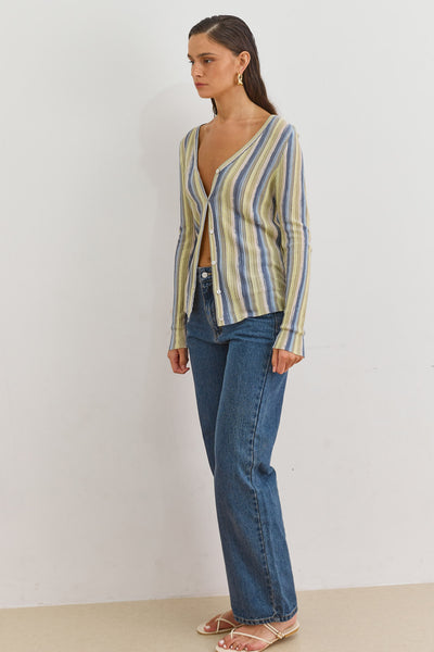 PRE-ORDER חולצת סריג איזבלה סטרייפס | כחול/צהוב