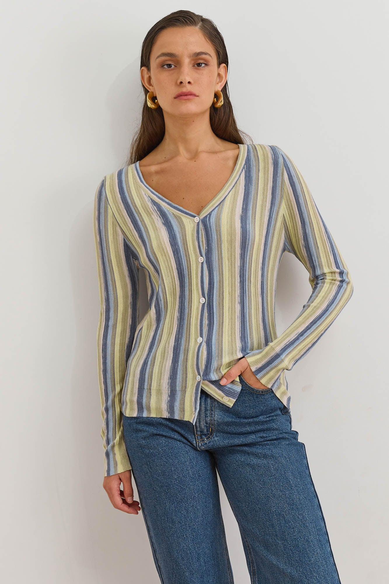 PRE-ORDER חולצת סריג איזבלה סטרייפס | כחול/צהוב