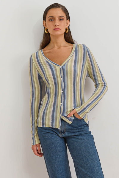 PRE-ORDER חולצת סריג איזבלה סטרייפס | כחול/צהוב