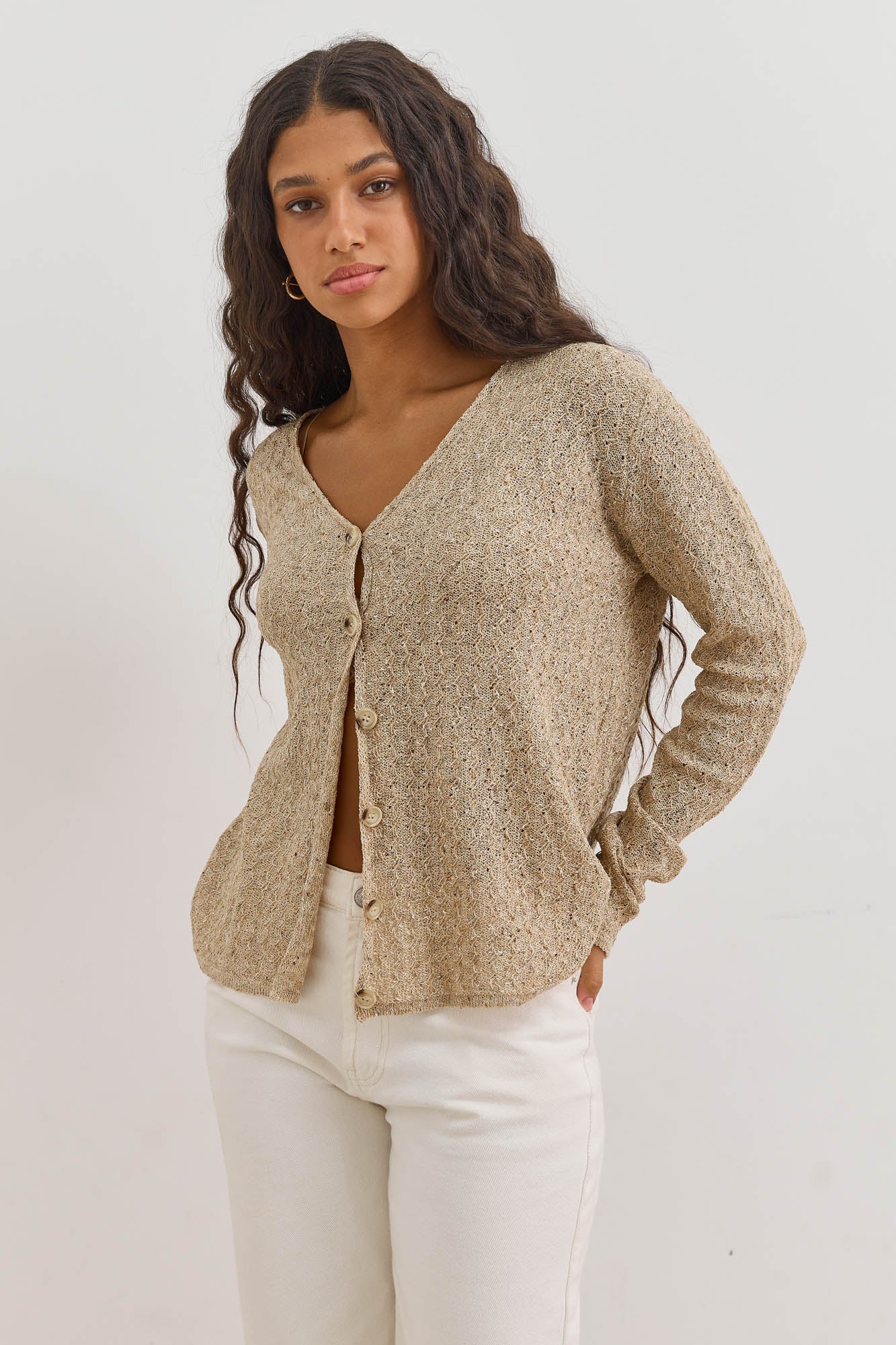 PRE-ORDER קרדיגן כפתורים סול בד טקסטורה | מוקה