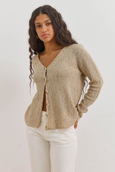 PRE-ORDER קרדיגן כפתורים סול בד טקסטורה | מוקה