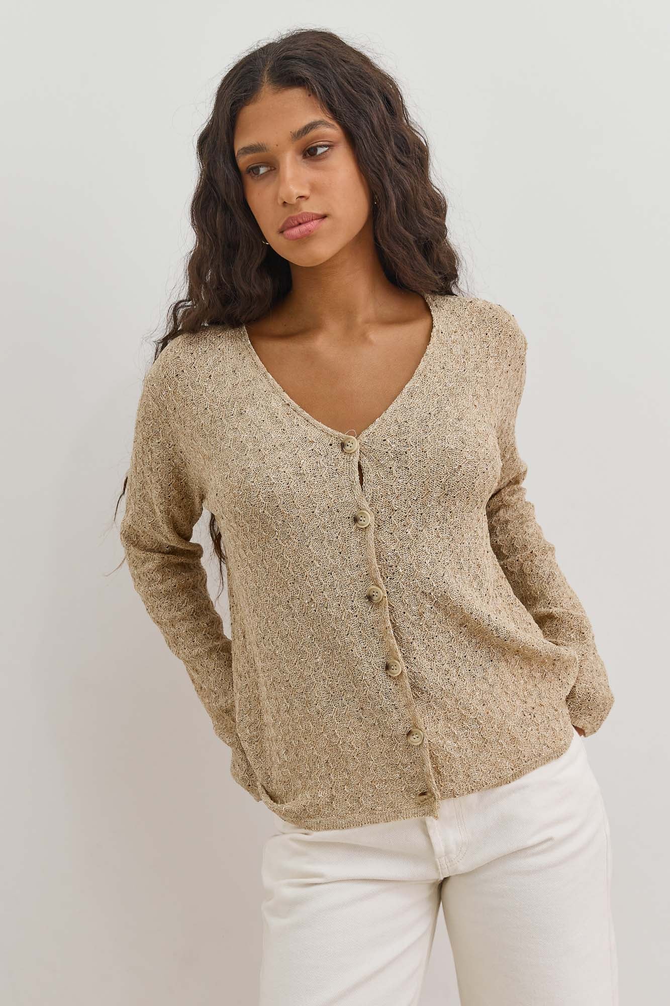 PRE-ORDER קרדיגן כפתורים סול בד טקסטורה | מוקה