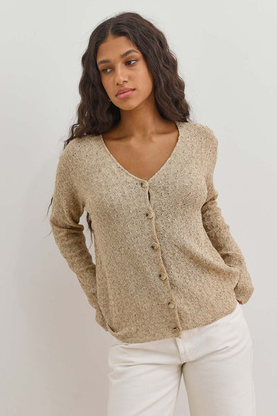 PRE-ORDER קרדיגן כפתורים סול בד טקסטורה | מוקה