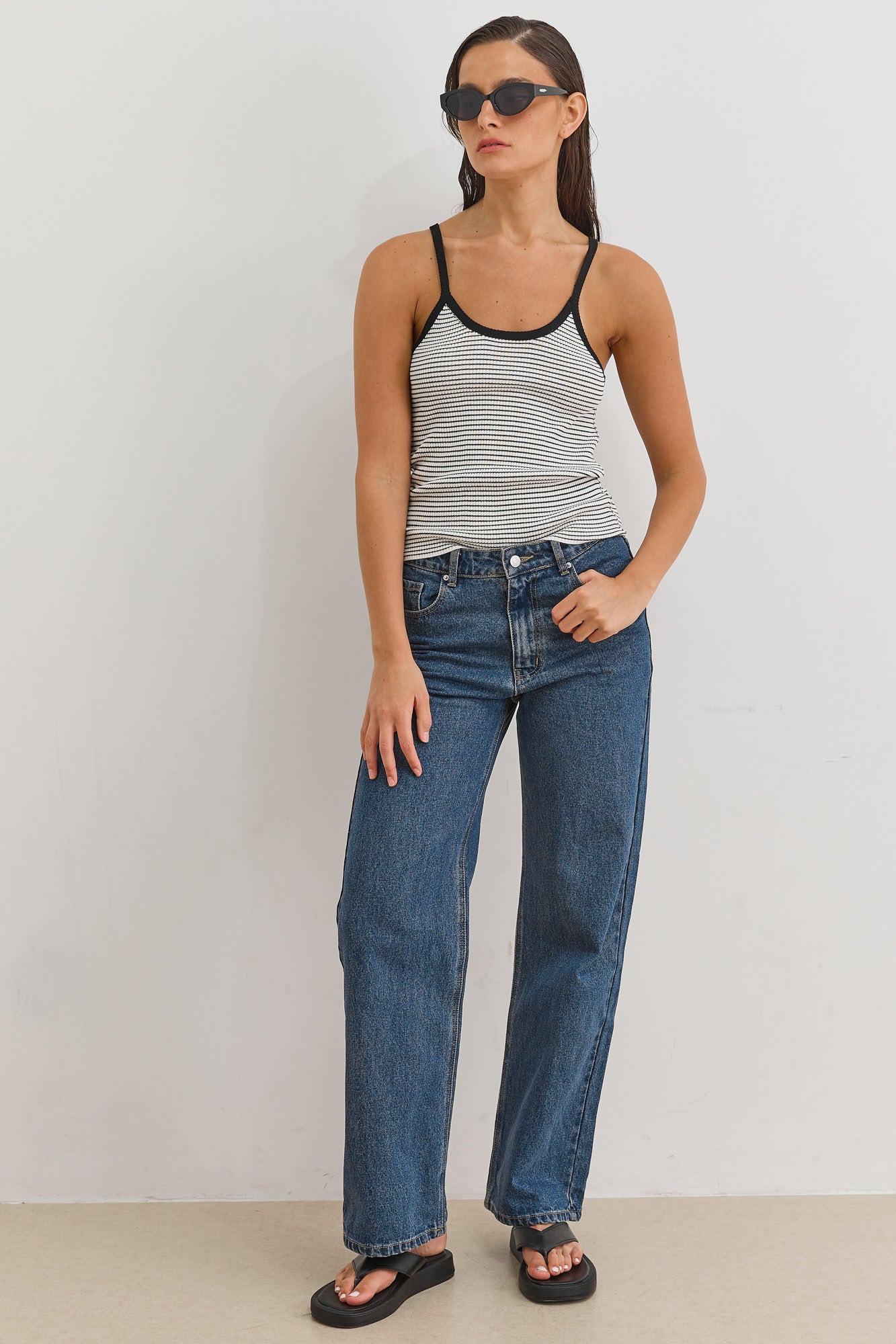 גופיית סריג ריבר סטרייפס | לבן/שחור