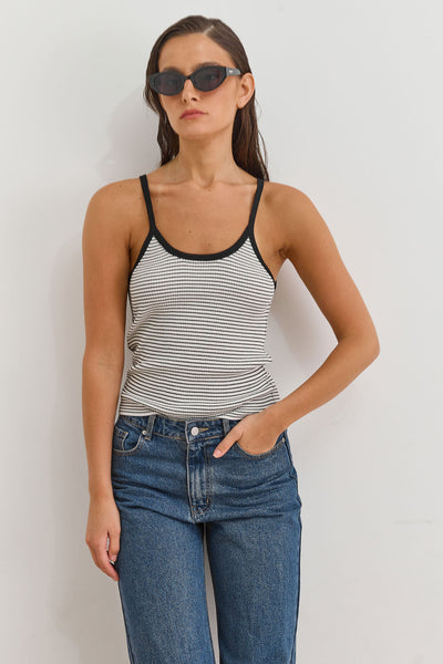 גופיית סריג ריבר סטרייפס | לבן/שחור