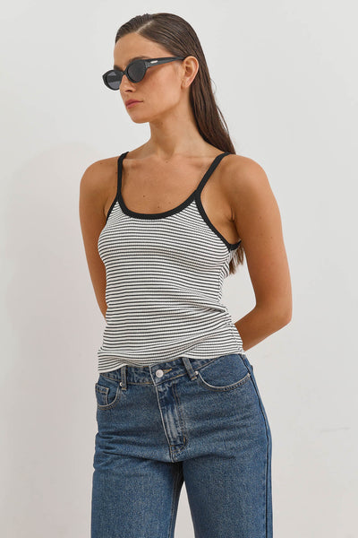 גופיית סריג ריבר סטרייפס | לבן/שחור