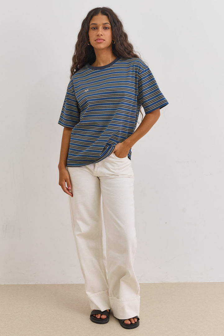טי שירט ז'אן סטרייפס | כחול/שמנת