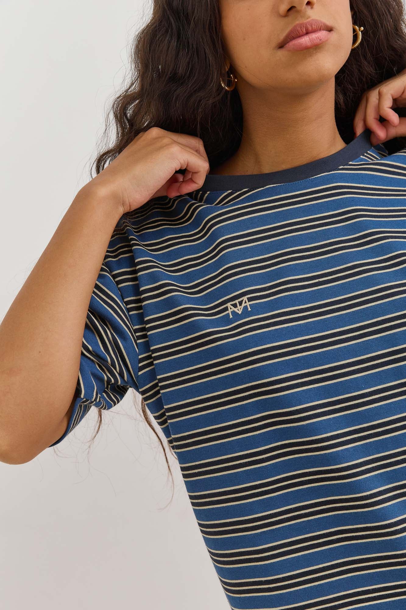 טי שירט ז'אן סטרייפס | כחול/שמנת