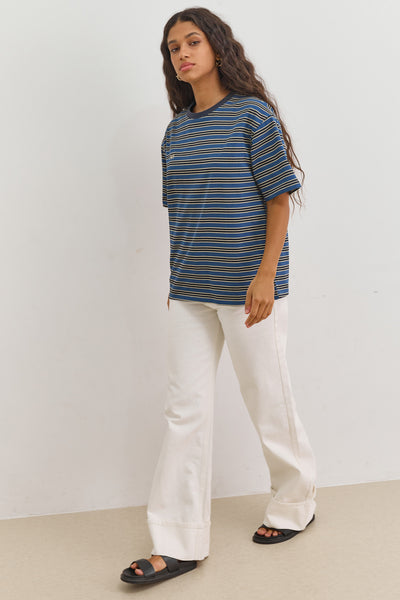 טי שירט ז'אן סטרייפס | כחול/שמנת