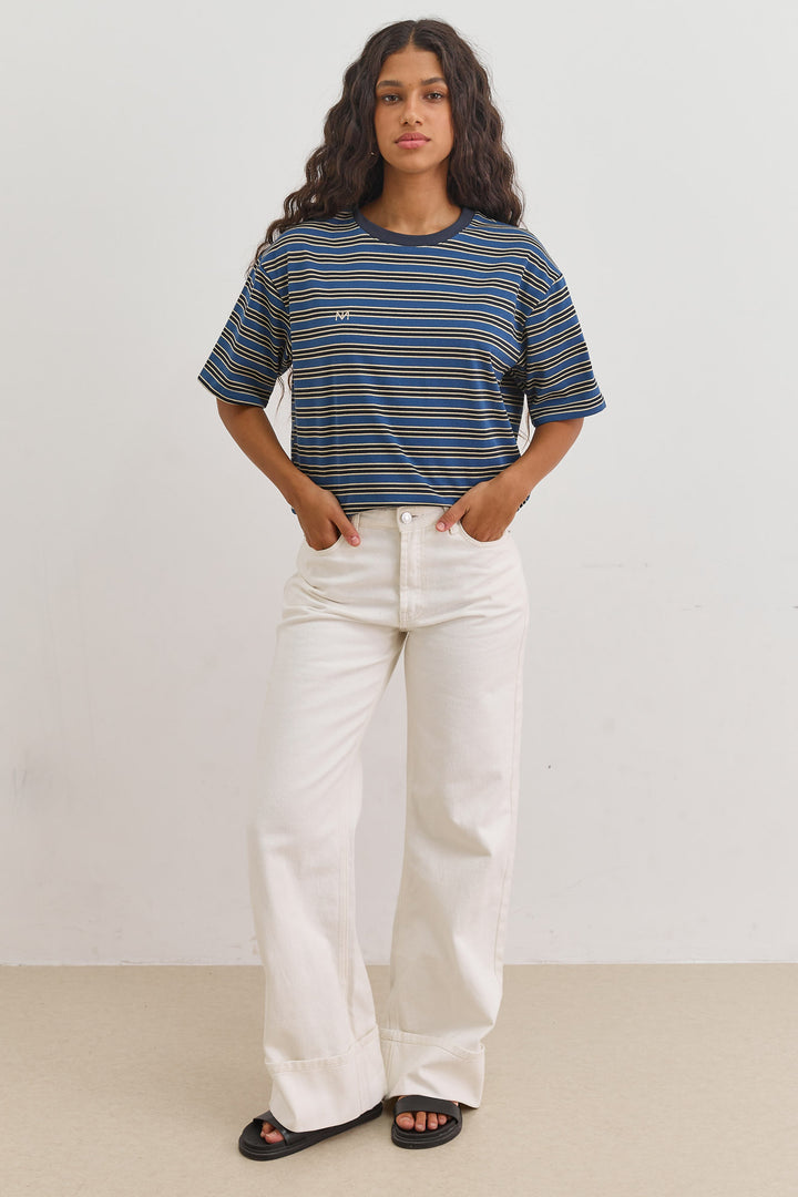 טי שירט ז'אן סטרייפס | כחול/שמנת