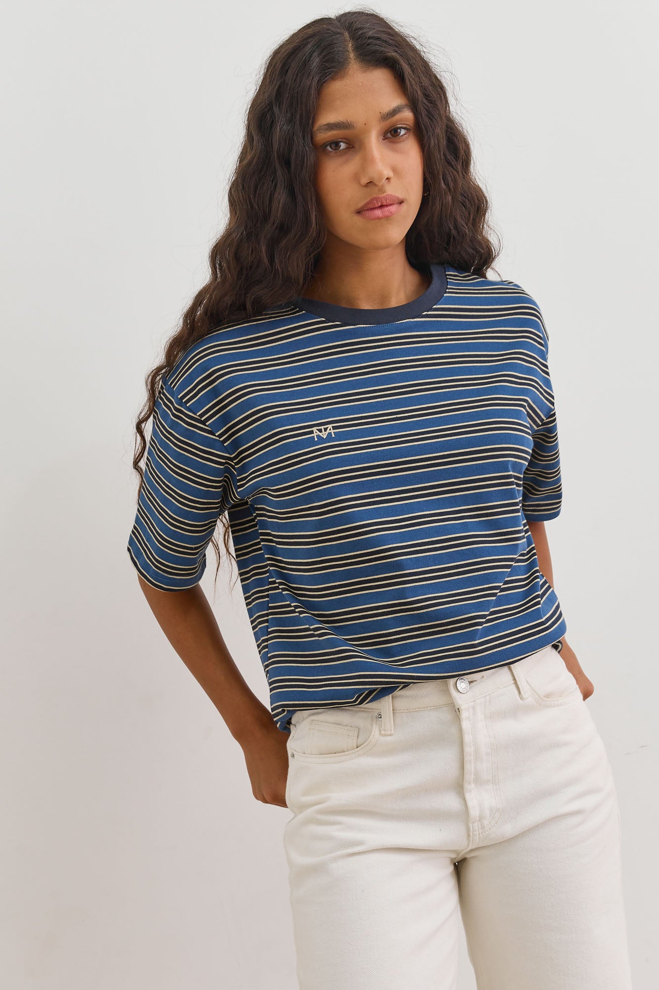 טי שירט ז'אן סטרייפס | כחול/שמנת