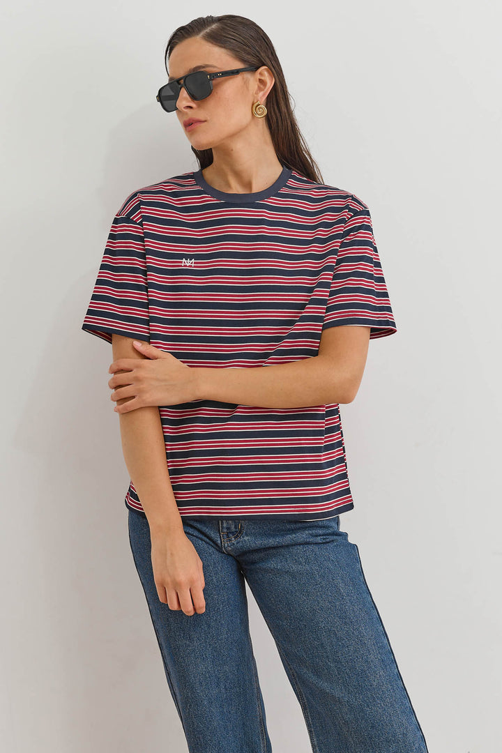 טי שירט ז'אן סטרייפס | אדום/נייבי