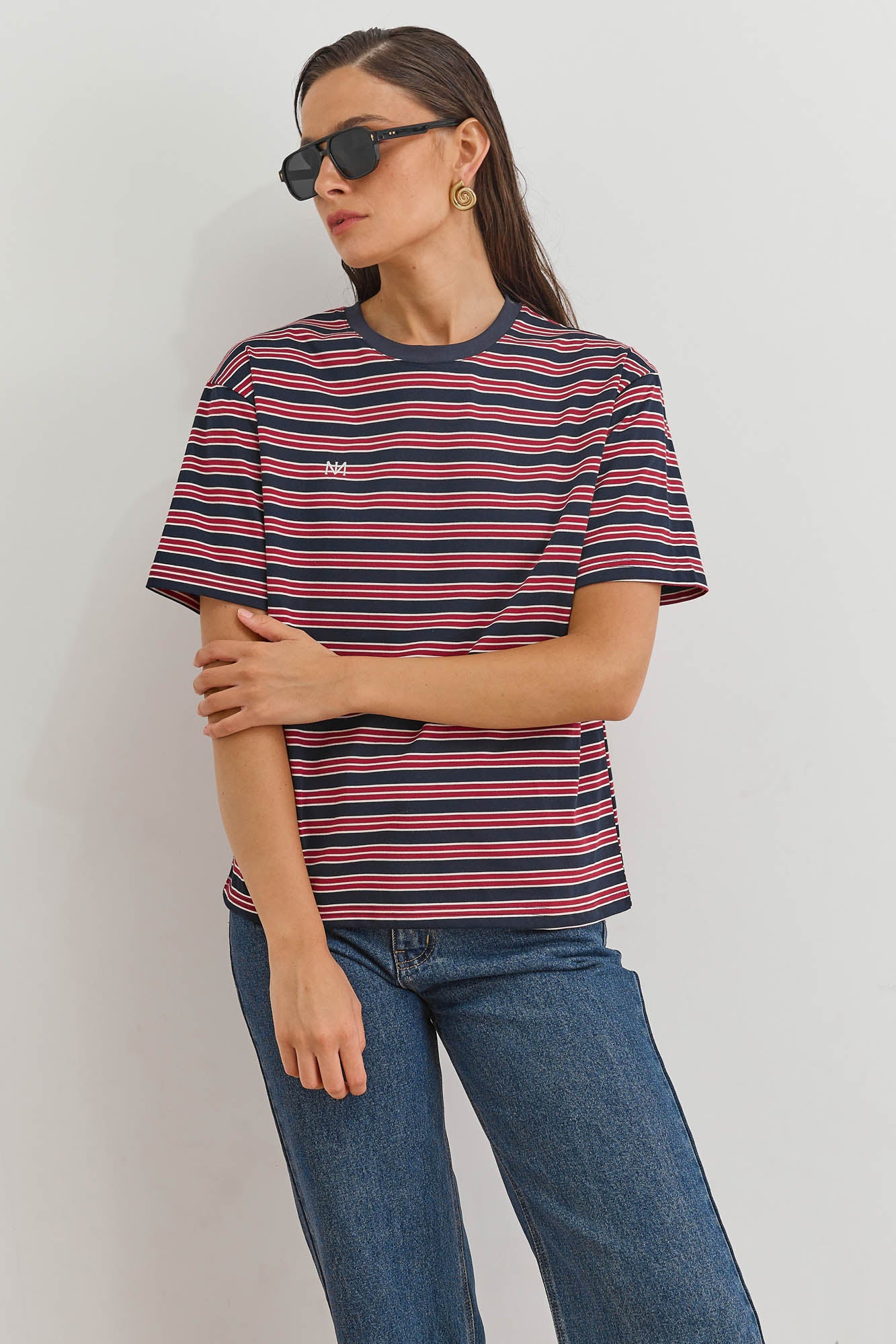 טי שירט ז'אן סטרייפס | אדום/נייבי