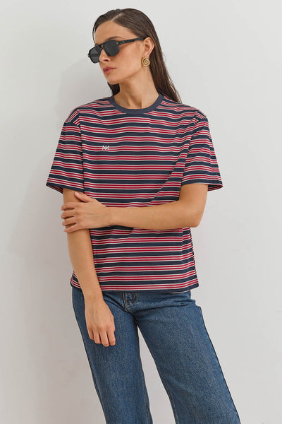 טי שירט ז'אן סטרייפס | אדום/נייבי