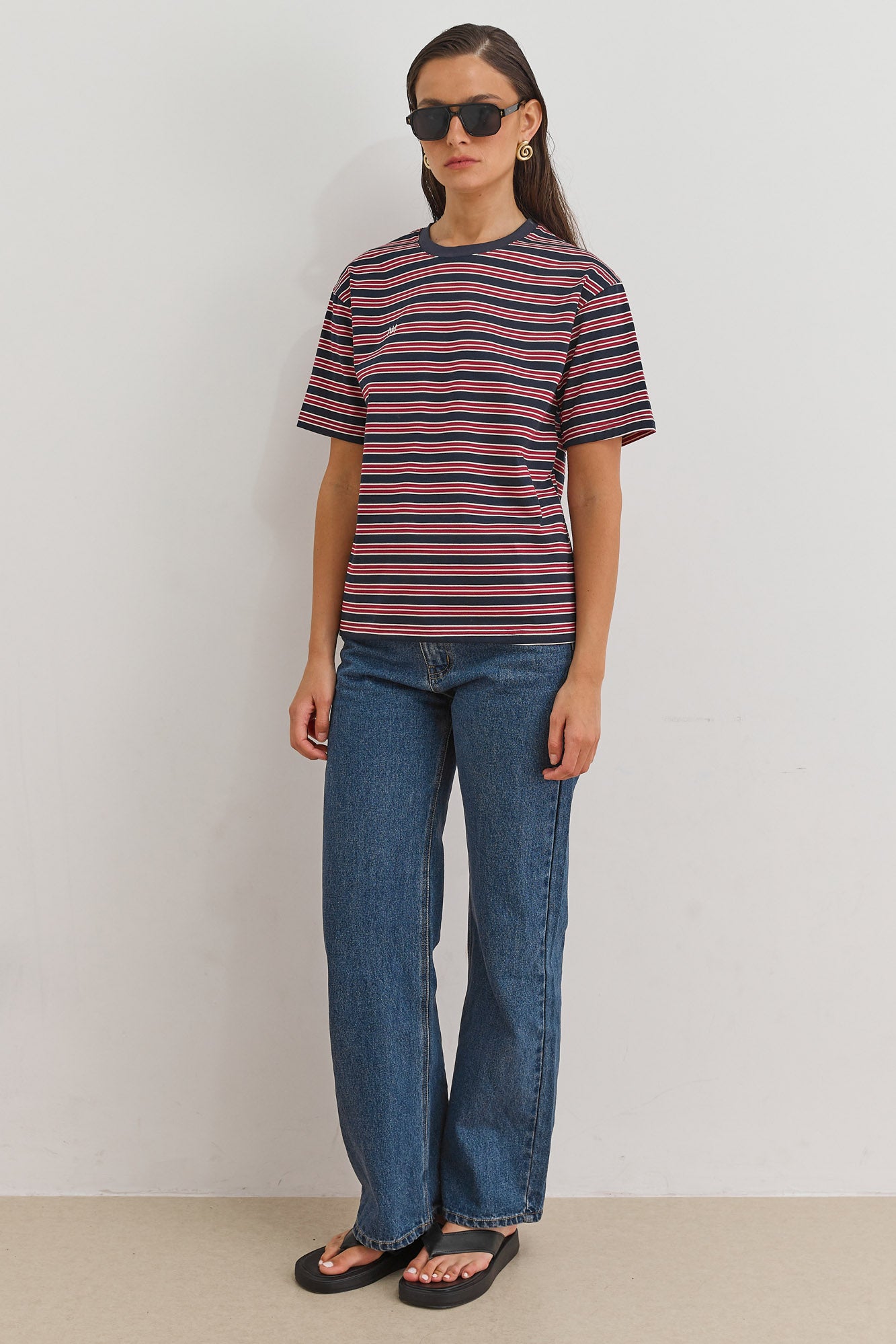 טי שירט ז'אן סטרייפס | אדום/נייבי