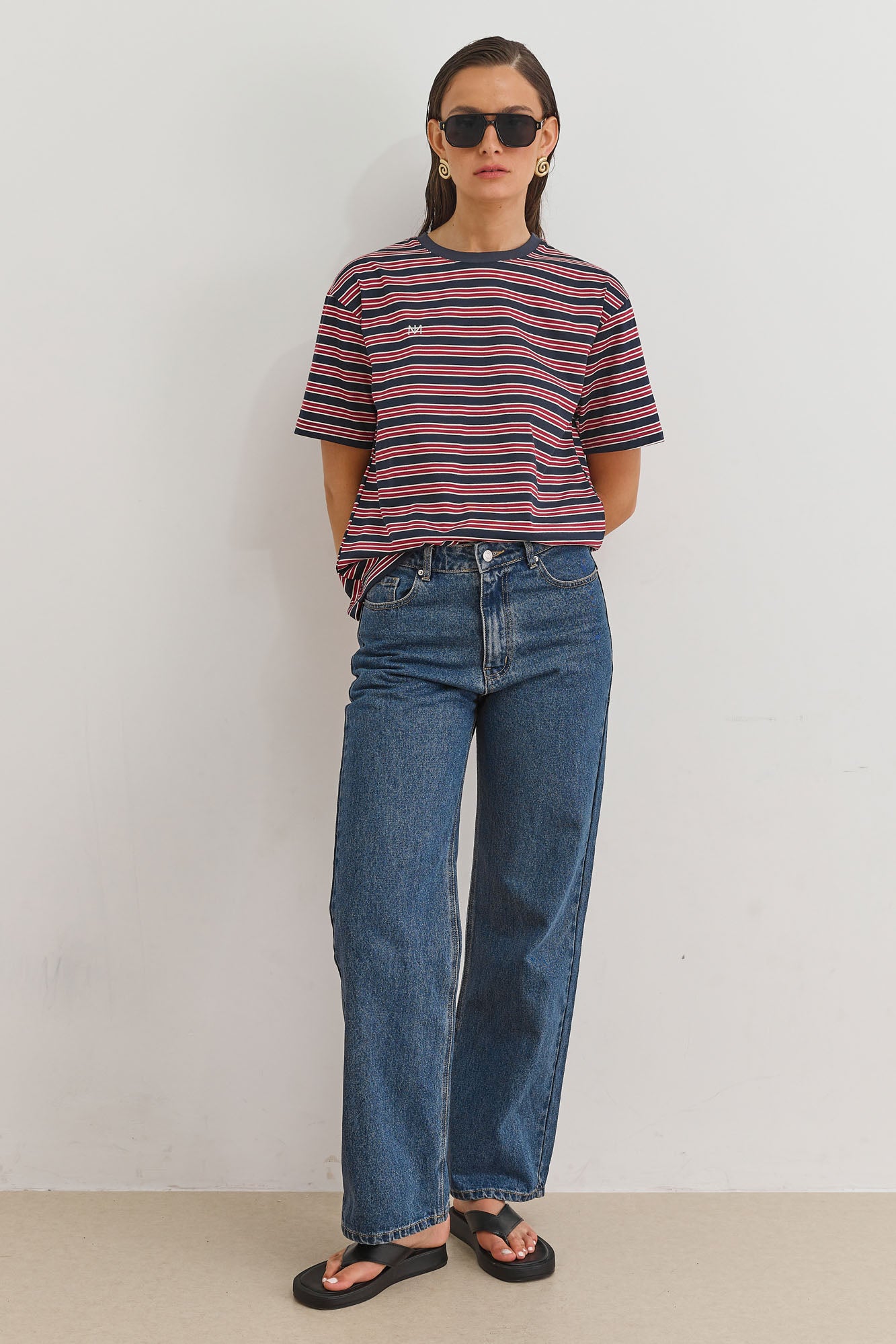 טי שירט ז'אן סטרייפס | אדום/נייבי