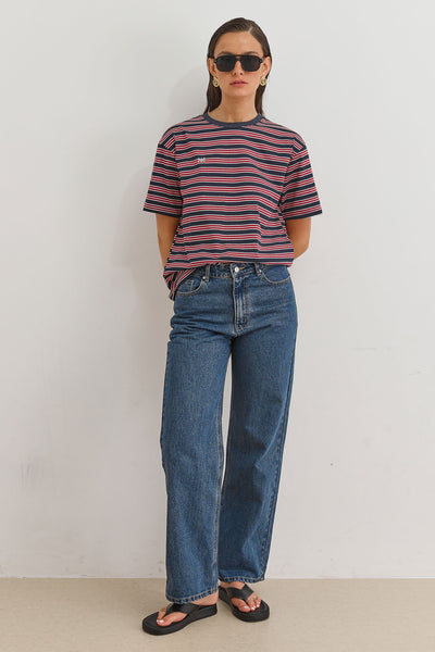 טי שירט ז'אן סטרייפס | אדום/נייבי
