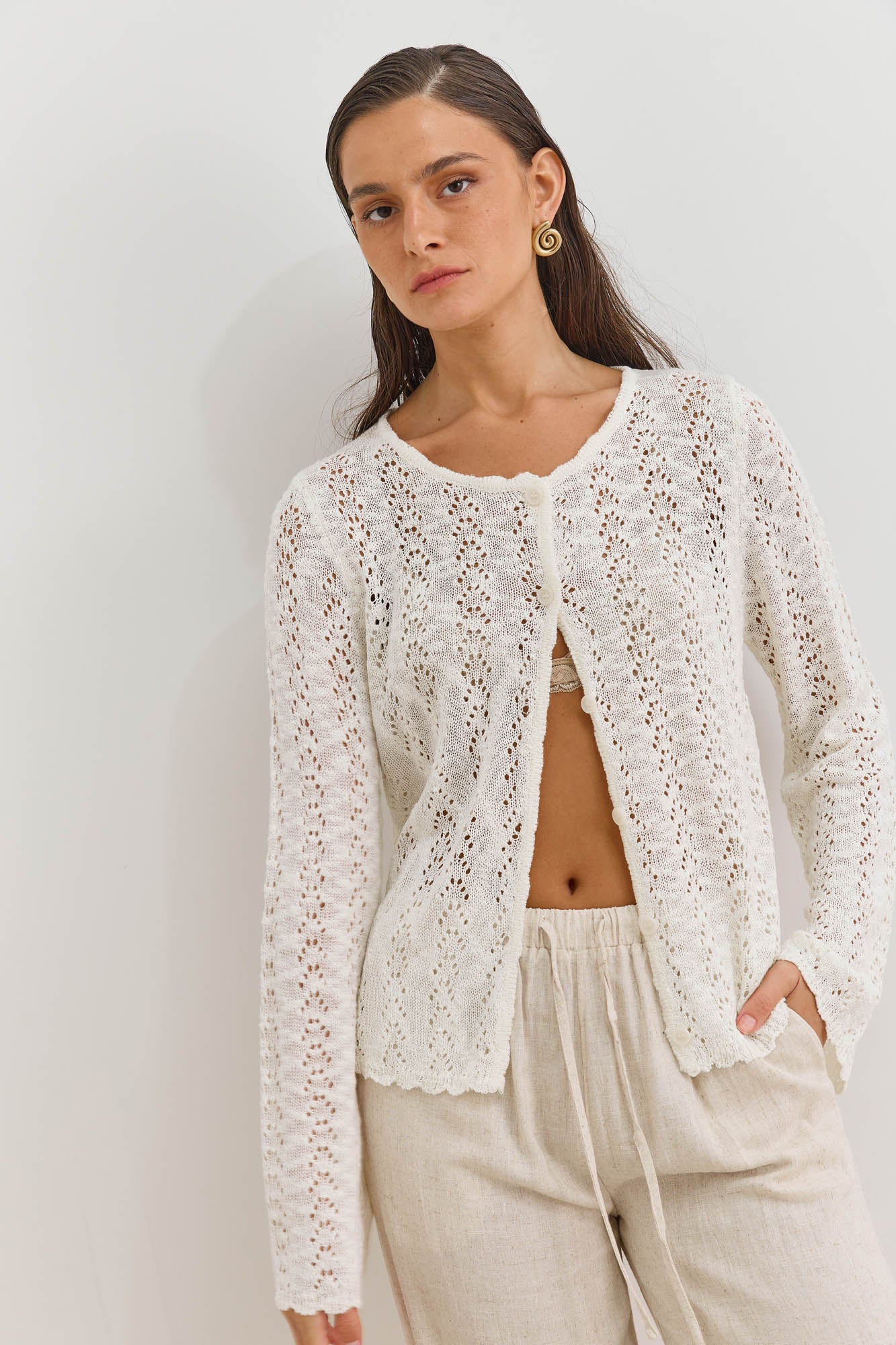 קרדיגן אמילי בד מחורר | לבן