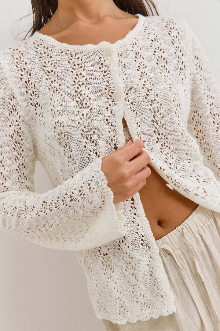 קרדיגן אמילי בד מחורר | לבן