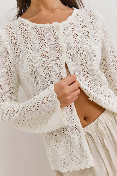 קרדיגן אמילי בד מחורר | לבן