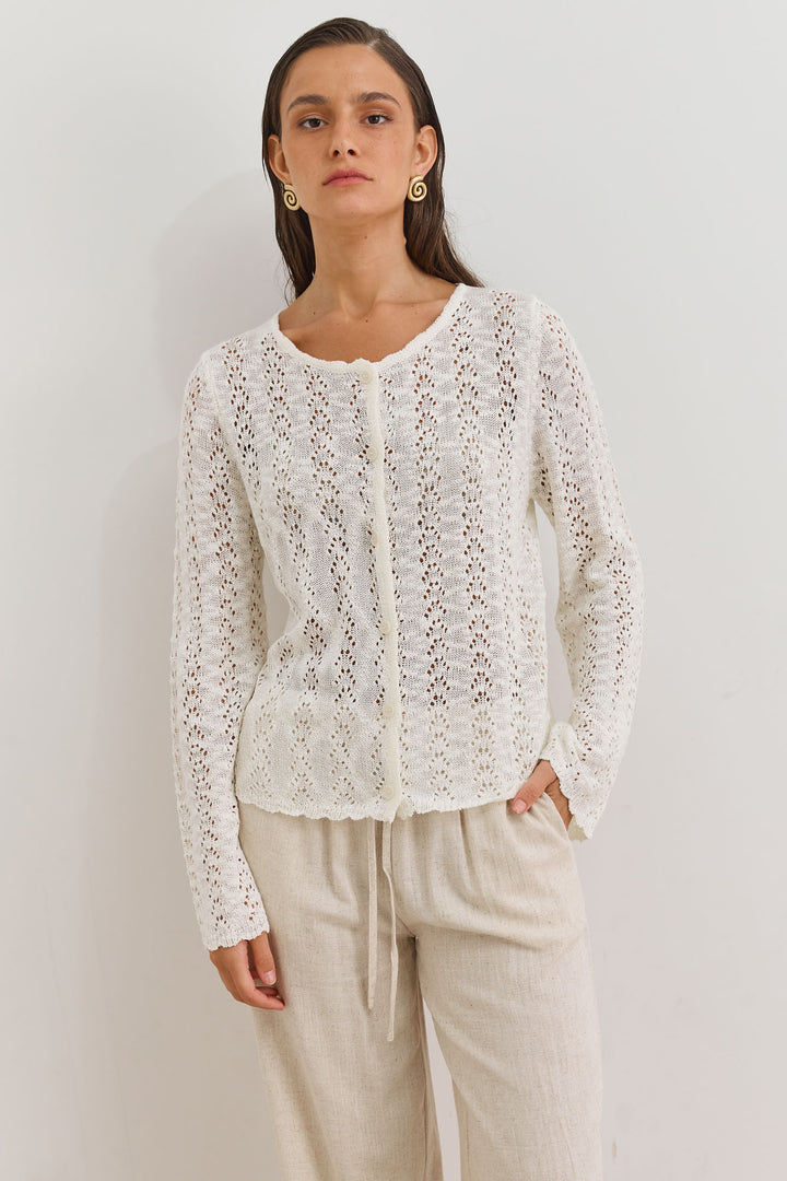 קרדיגן אמילי בד מחורר | לבן