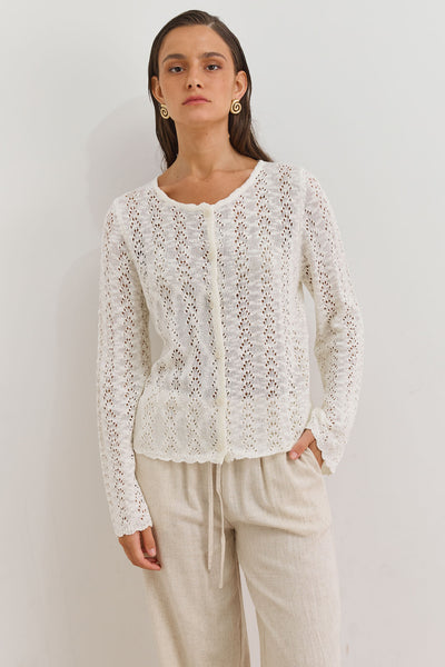 קרדיגן אמילי בד מחורר | לבן