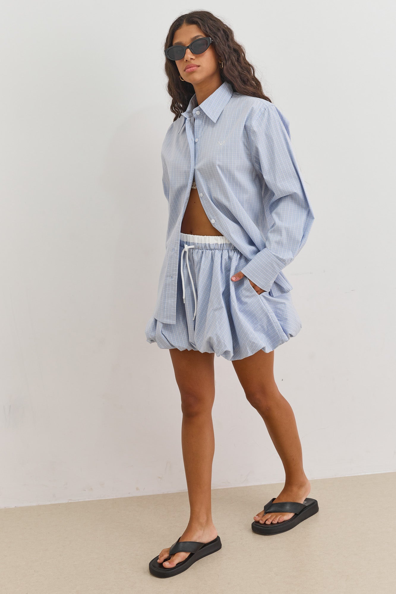 חצאית בלון מישיגן הדפס משבצות | כחול