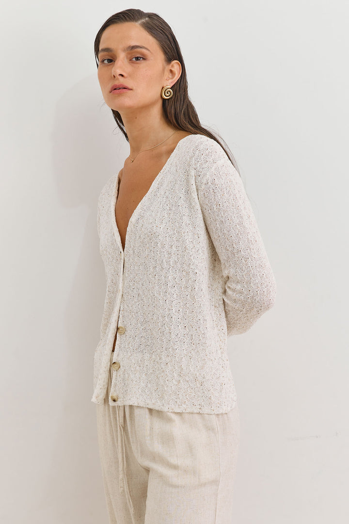 קרדיגן כפתורים סול בד טקסטורה | לבן