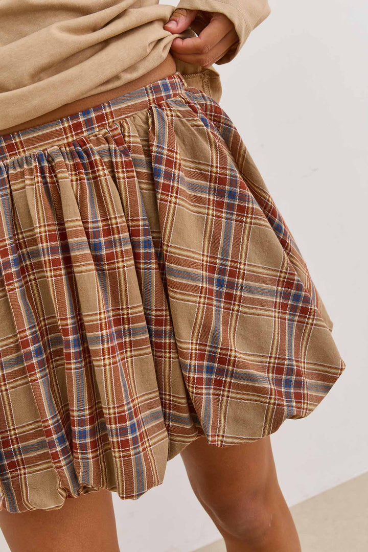 חצאית בלון אוהיו הדפס משבצות | חום/בז'